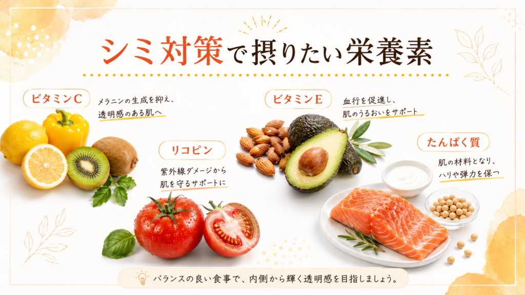 シミ対策で積極的に摂りたい栄養素