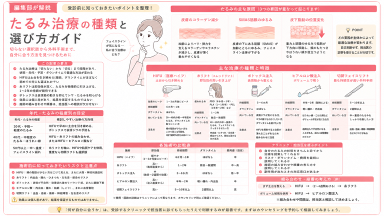 顔のたるみ・リフトアップ治療ガイド｜HIFU・糸リフト・ボトックスの違いと選び方を徹底解説